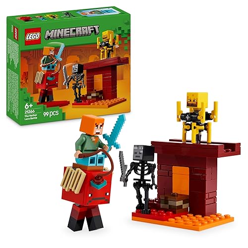 LEGO Minecraft The Nether Lava Battle - Interactive Toy with an Alex Figure, plus Mobs incl. a Skeleton, Blaze and a Strider - Gaming Gift for 6+ Year Old Boys & Girls - 21266