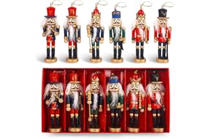 1TOMTE 6PCS Christmas Nutcracker Figures, Nutcrackers Ornaments Wooden Nutcracker Soldier Hanging Ornaments for Christmas Tree Gift Shelf Table Decoration(5", Set of 6pcs)