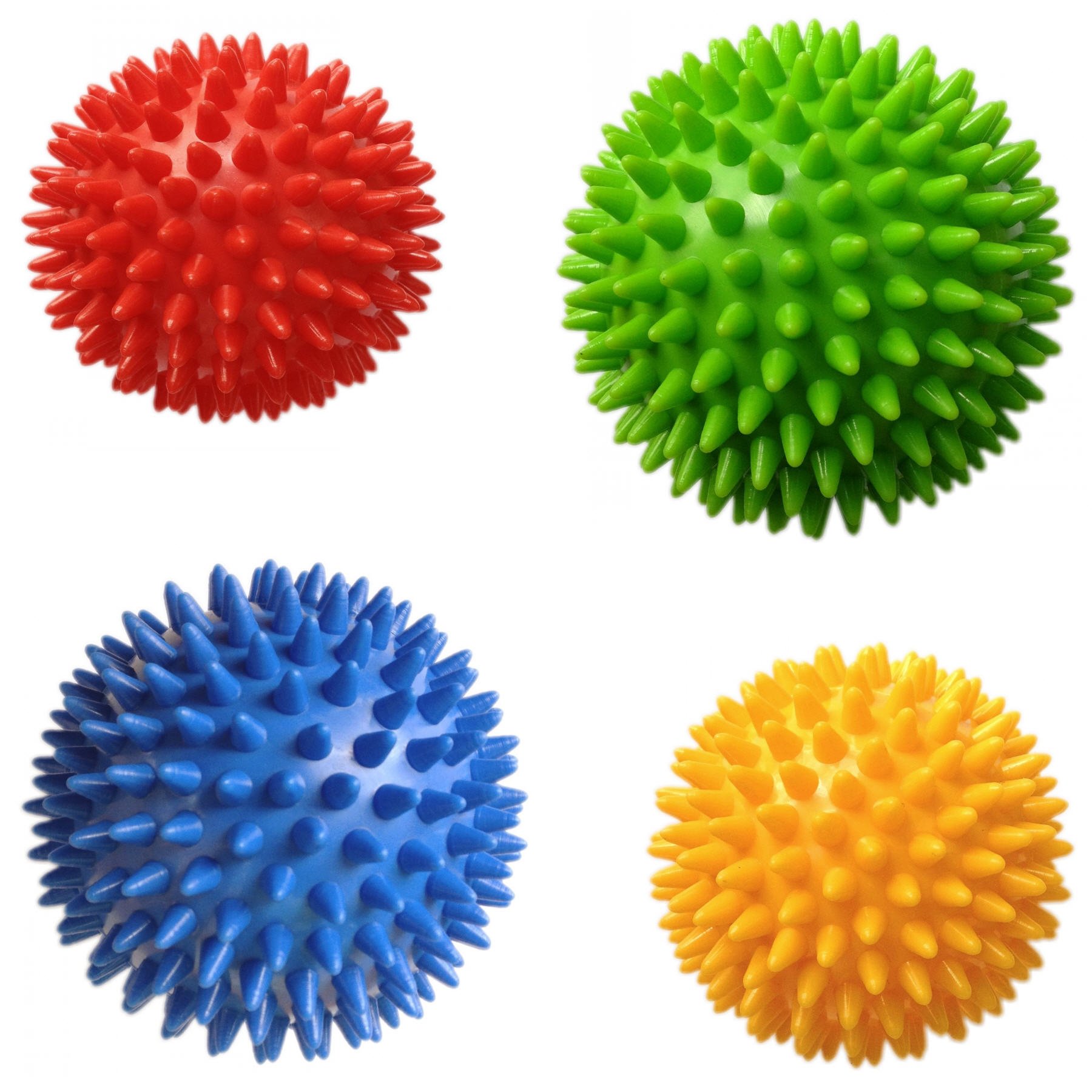 Pack of 4 Spiky Massage Balls, 2 of 7.5cm & 2 of 9cm, Stress