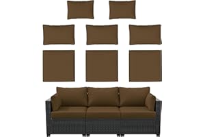Kimunuk 8p Outdoor Cushion Slipcovers Outdoor Patio Cushions Covers Replacement Waterproof with Zipper for 3-Seat Outdoor Rattan Sofa Patio Furniture Cushion Covers Chocolate, Covers Only