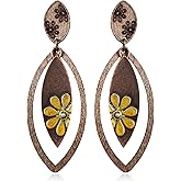 unixmoment Bohemian Handmade Vintage Copper Wood Leaf Flower Geometry Dangle Drop Earrings Sunflower Stud Earrings For Women