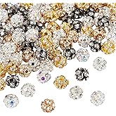 Cheriswelry 100pcs 6mm Round Rhinestone Beads Crystal Bracelet Spacer Beads Mini Handmade Loose Craft Beads Golden Rose Gold Black Clear Rhinestone Beads for DIY Earring Necklace Jewelry Making