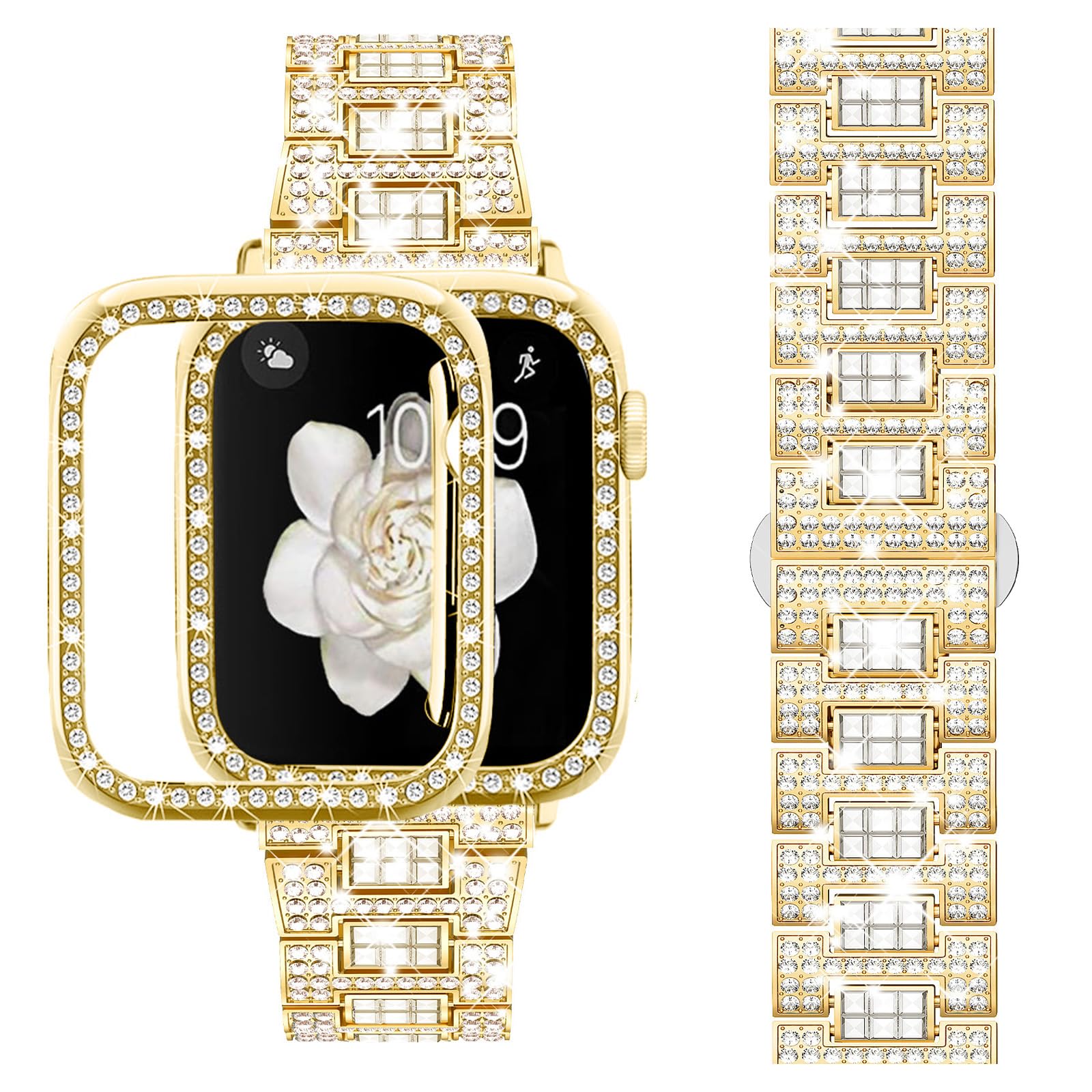 Photo 1 of SUPOIX Compatible with Apple Watch Band 40mm + Case, Luxury Shiny Diamond Replacement Metal Strap for Women & Soft TPU Bumper Protective Case for iWatch Series SE 6 5 4(40mm,Gold)
