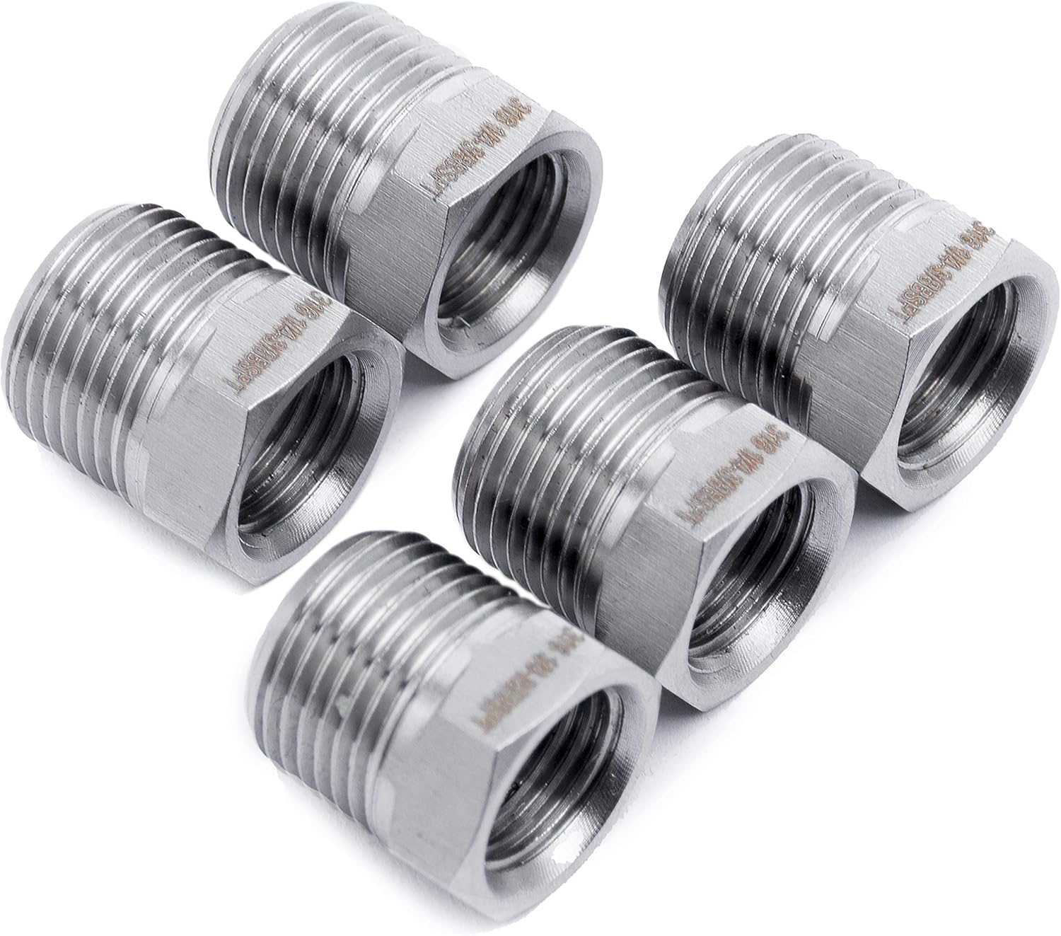 LTWFITTING Stainless Steel 316 Pipe Hex Bushing Reducer Fittings 3/8-Inch Male BSPT x 1/4-Inch Female BSPP (Pack of 5)