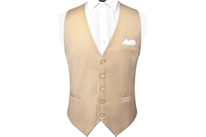 GUSLESON Men's Suit Vest and Pocket Square Set Business Formal Dress Waistcoat Vest with 3 Pockets