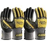 COOLJOB A7 Cut Resistant Work Gloves with TPR, Nitrile Coated Anti-Slip Impact Gloves, Touchscreen Heavy Duty Safety Mittens