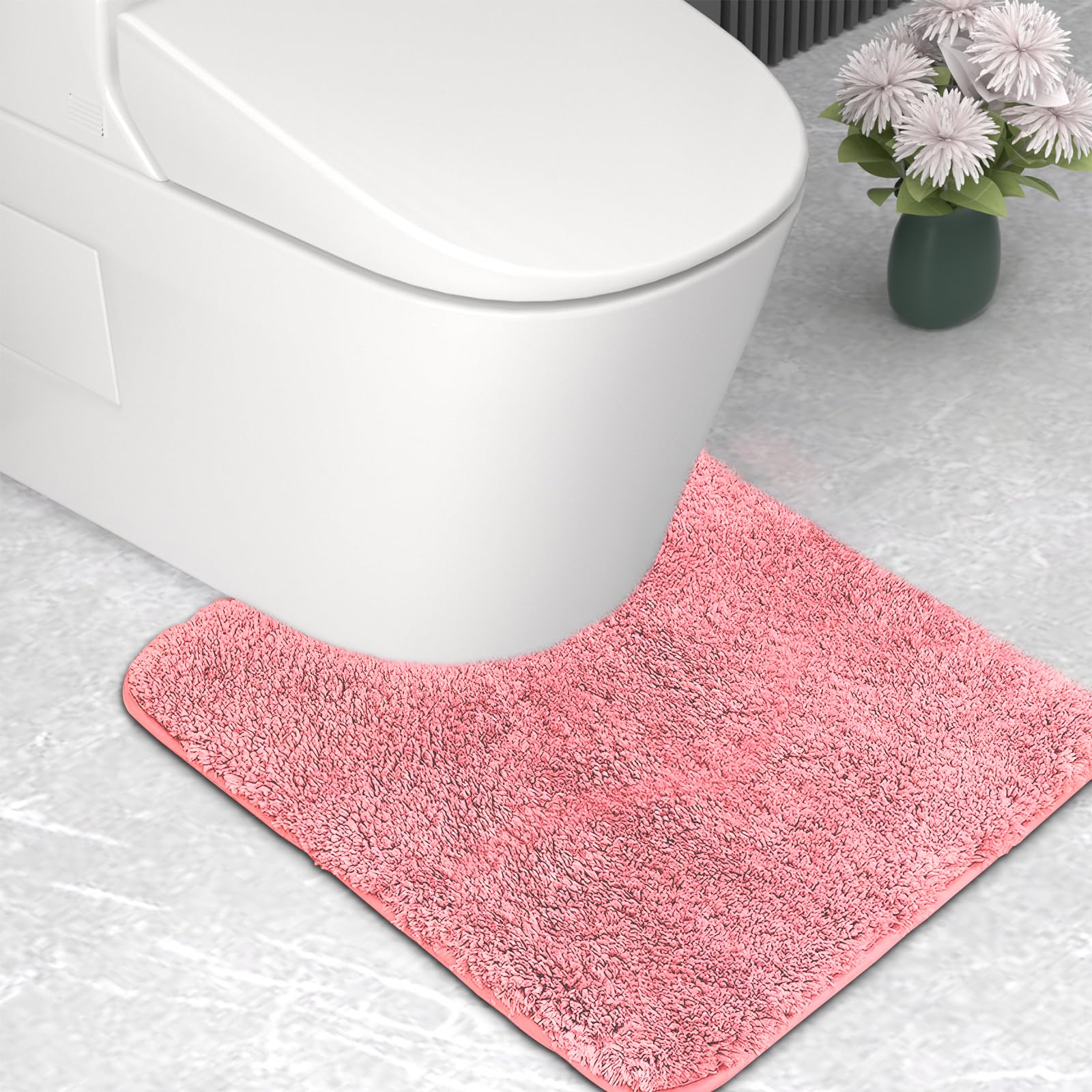 wyewye Microfibre Bath Mat, Toilet Mat, 2cm Super Thick Bath Rug, Super Absorbent Bathroom Rug 50x50cm U-shape, Pink