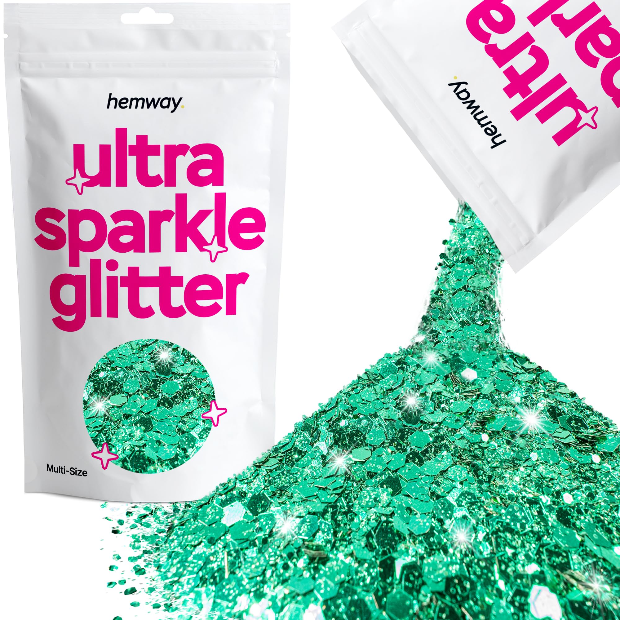 Hemway Ultra Sparkle Glitter Turquoise Blue 100g Multi Size | Glitter for Arts & Craft, Makeup, Nail Art, Crafting, Card Making, Sparkle Decoration