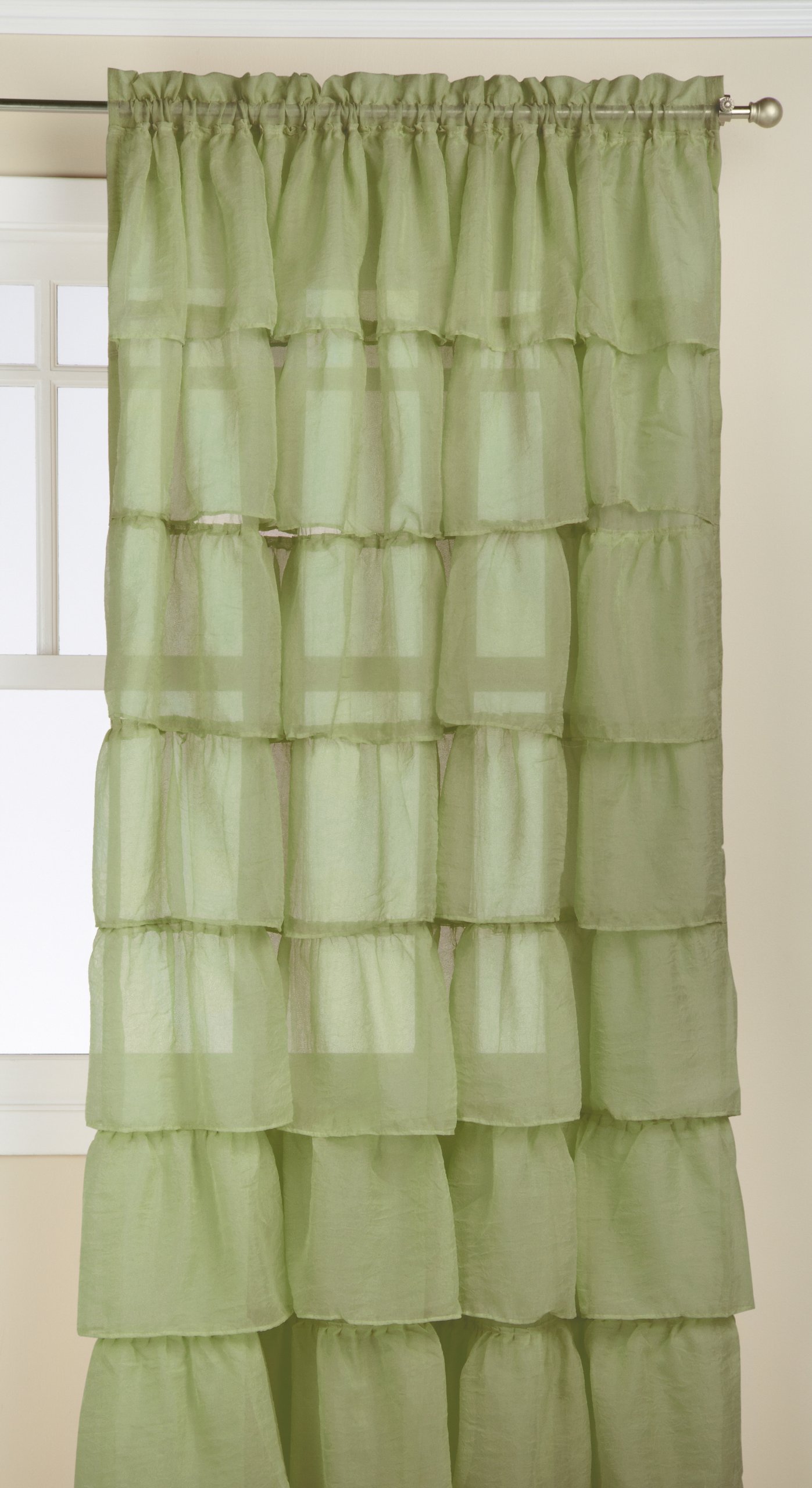 Lorraine Home Fashions Gypsy Shabby Chic Layered Ruffle Window Curtain Panel, 60 by 84-Inch, Green