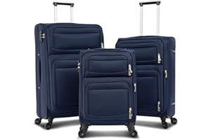 Merax Luggage Set 3 Piece, TSA Lock Expandable Spinner Wheel Softside Luggage, 3 Piece Set Suitcase (Navy Blue)