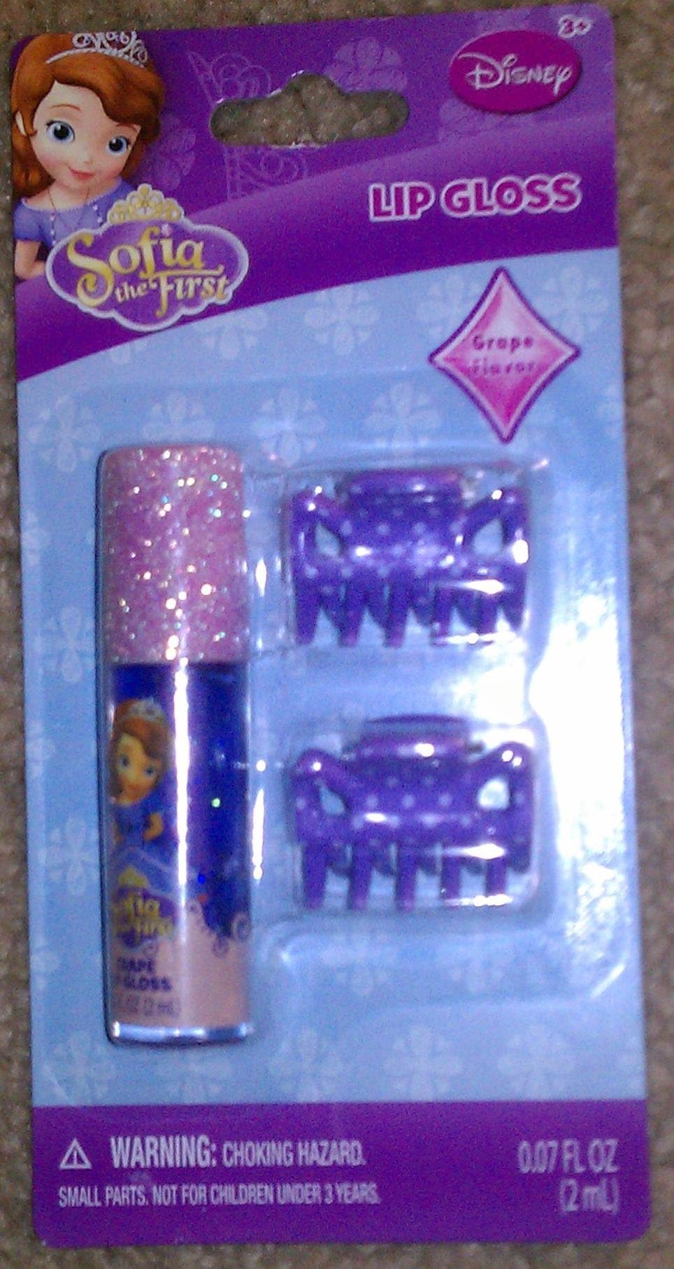 Disney Sofia The First 1st Lip Gloss Grape Flavor and 2 Hair Clips