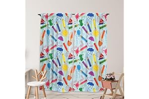 Yilinata Cartoon Pencil Window Curtains for Kids Boys Girls Colorful Educational Crayon Curtain for Baby Living Room Bedroom Nursery Toddler Home Rod Pocket Drapes Decor Durable Fabric 84 in x 84 in