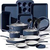 NutriChef Professional 20 Pc Pots and Pans Set Non Stick in Navy Blue - Includes Bakeware &amp; Utensils, Induction Ready, Easy Clean