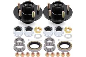 Tuijodaix 2 Sets Trailer Wheel Hub Kit 5 Bolt 4.5 inch,5 Lug 3500 lb Axle Kit with Dust Cap and Rubber Plug for Boat Trailers