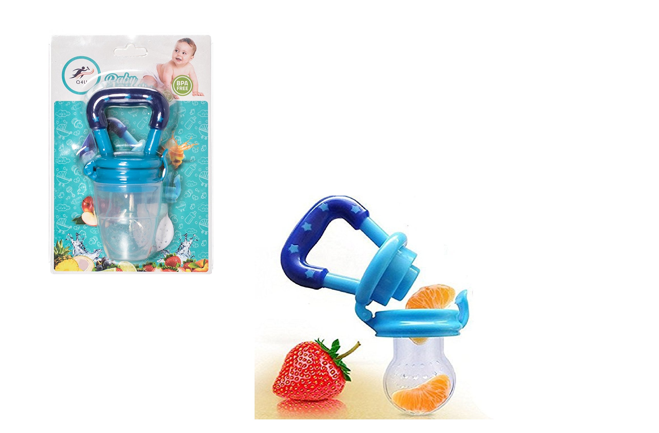 Baby Dummy Pacifier Fresh Food/Fruit Feeder Feeding Nipple Weaning Teething Nipple Teat Pacifier Teether Soother (S, Blue)