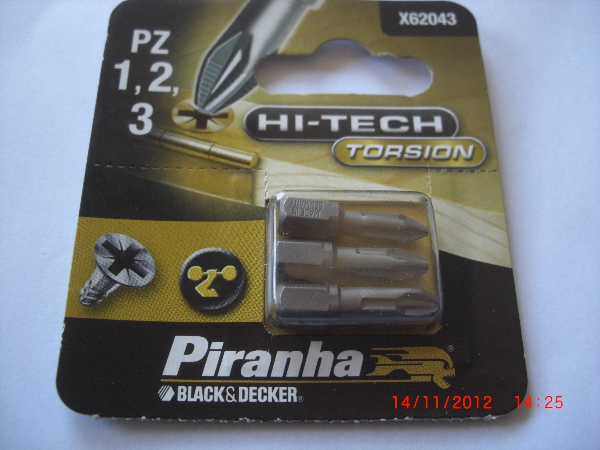 Piranha X62043-XJ PZ1/ 2/ 3 25mm Bit Screwdriver Torsion (3 Pieces)