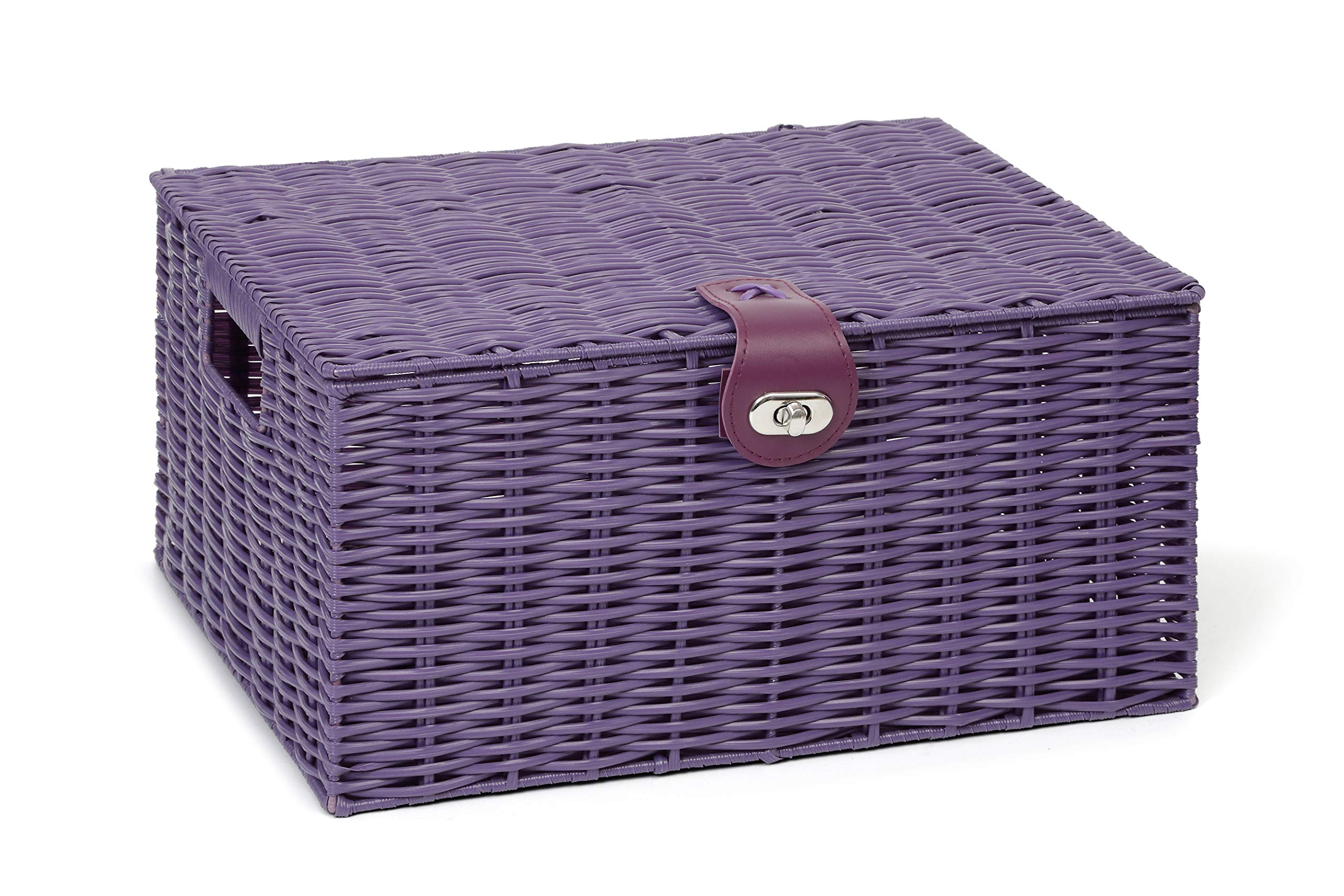 Arpan Large Resin Woven Storage Basket Box With Lid & Lock - Purple