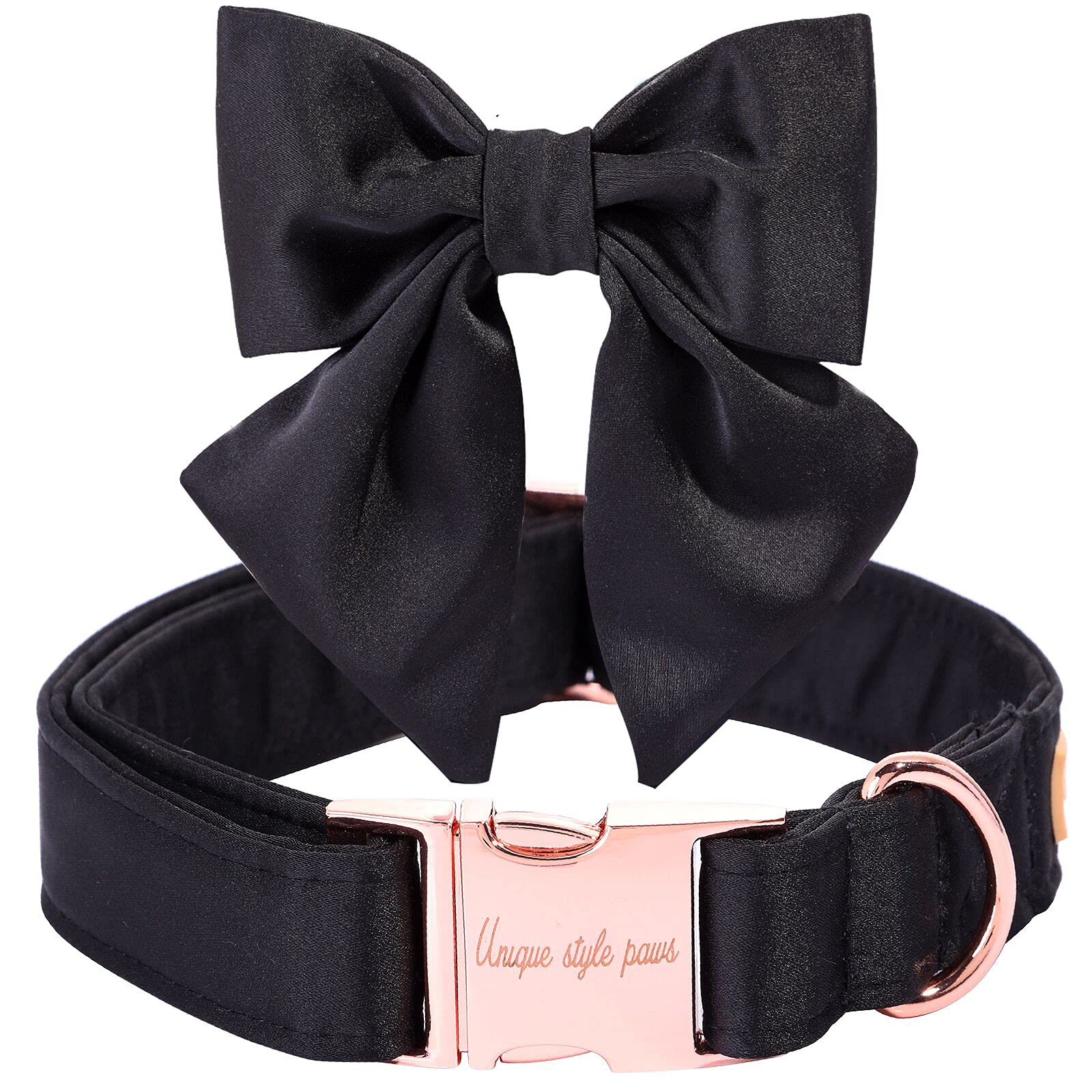 Unique Style Paws Silk Black Color Adjustable Wedding Bow Tie Collar for X-Large Dogs