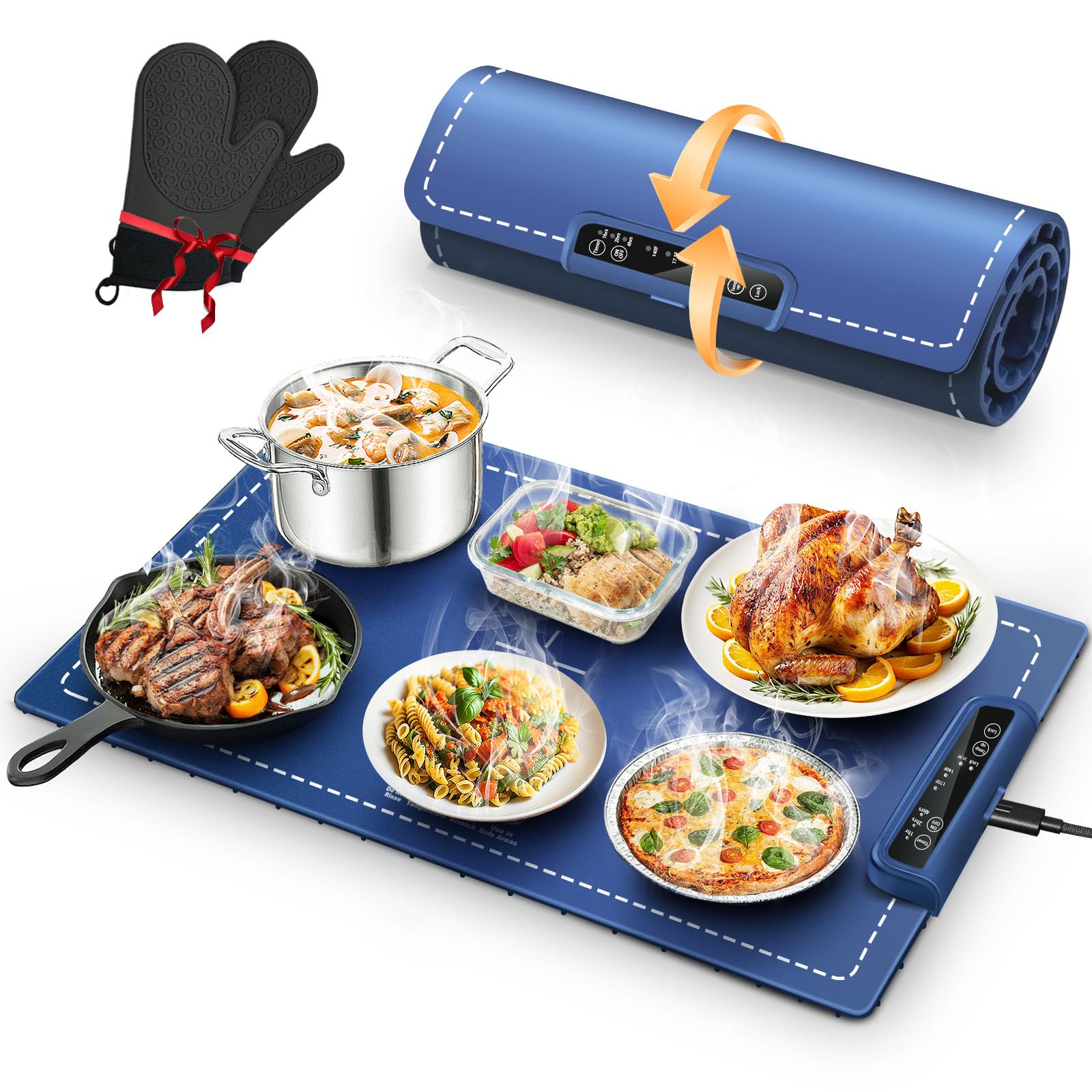 Warming Trays for Buffets Party,Portable Warming Mats for Food,Electric Roll Up Food Warmer Heating Pads Buffet Servers and Warmers with Adjustable Temperature & Timer for Countertop