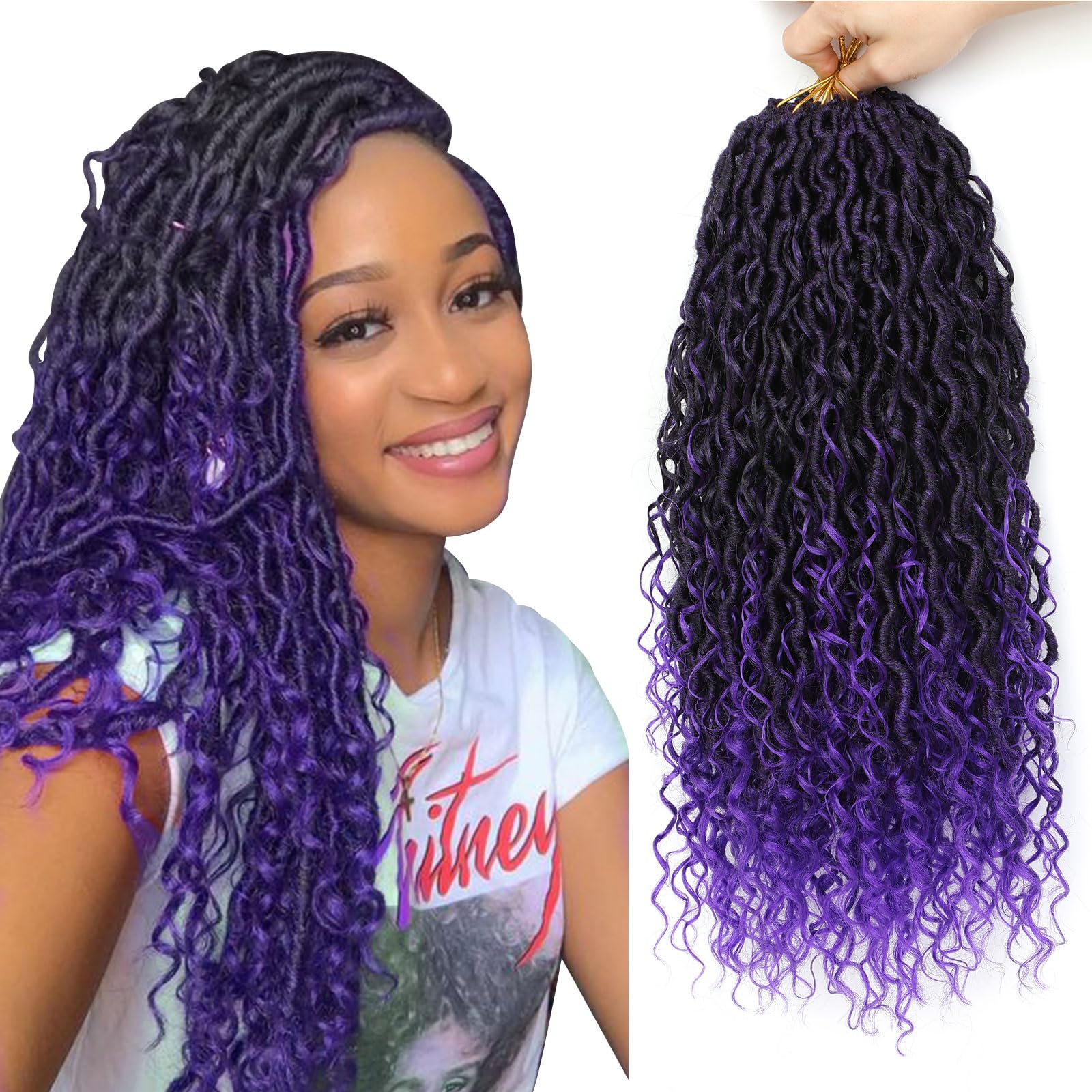 Faux Locs 8 Packs Crochet Hair Pre-Looped Soft Locs Crochet Hair Extensions for Black Women 24Inch Faux Locs Crochet Braids Boho Goddess Synthetic Fiber Hair Extensions（1B/Purple#).
