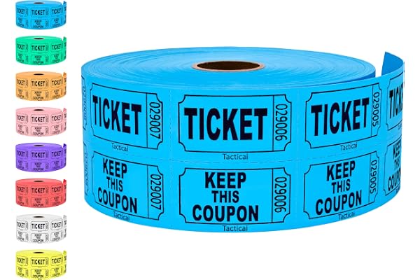1000 Tacticai Raffle Tickets, Blue (1 of 8 Colors), Double Roll, Ticket for Events, Entry, Class Reward, Fundraiser & Prizes