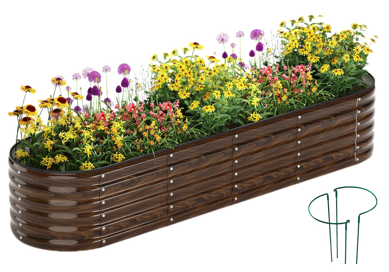 ZFHgarden Galvanized Metal Planter Round Raised Garden Bed Kit for Gardening Outdoor Garden Box Raised Flower Bed 1PC Wooden Color 8X2X1FT Image