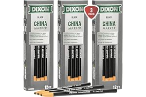 DIXON Industrial Phano Peel-Off China Marker Pencils, Black, 12 count per Pack (00077), Pack 3