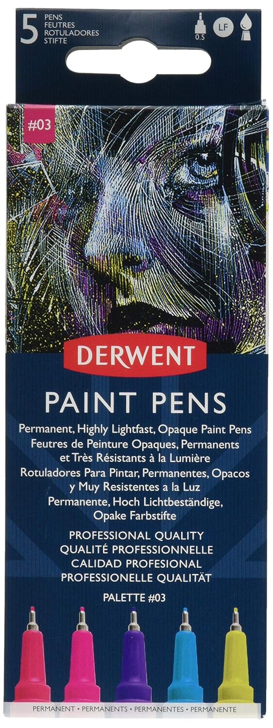 Derwent Paint Pen Palette #3, UADPP3, Cranberry, Magenta, Violet, Sea Green, Leaf Green, 0.5ミリ