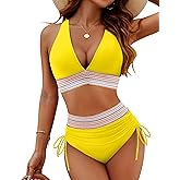 Blooming Jelly Womens High Waisted Bikini Tummy Control Swimsuits Two Piece Drawstring Swim Suits 2025 (M, Yellow)