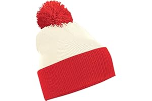 Beechfield Men's One Size Beanie, Off White/Bright Red, One Size