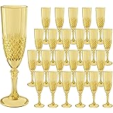 LEYIQU Plastic Champagne Flutes, Champagne Glasses Bulk, Reusable Unbreakable Acrylic Wine Glasses Goblets for Valentine’s Day Weddings Bachelor Parties Toasting (24, Gold)