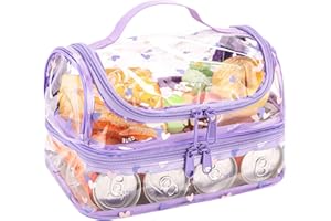 BORMELUN Purple Clear Lunch Bag for Women Tote bag with lunch compartment Double Plastic Tranaparent Lunchbox for Kids