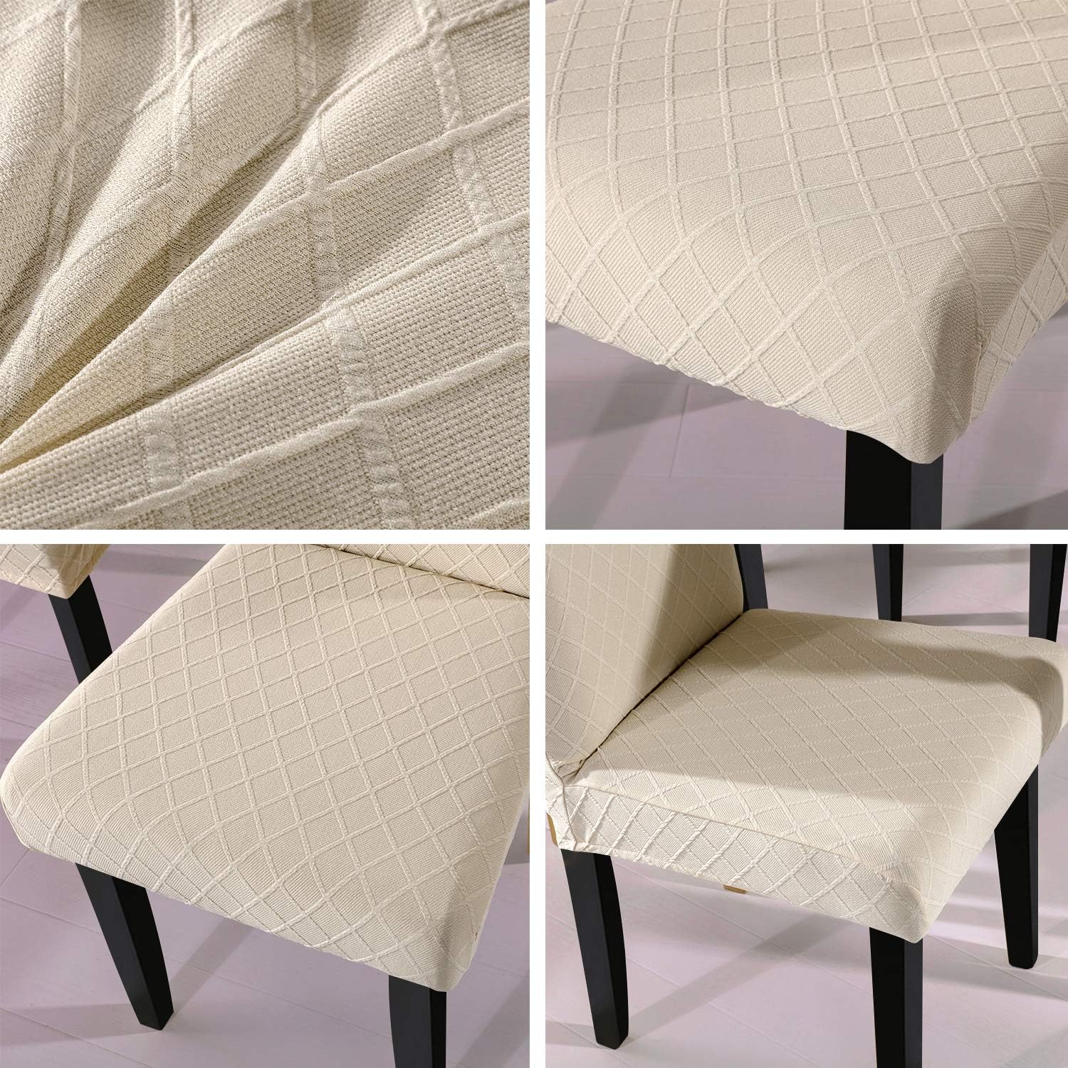 Fuloon 6 Pack Super Fit Stretch Removable Washable Short Dining Chair Protector Cover Seat Slipcover for Hotel,Dining Room,Ceremony,Banquet Wedding Party (Beige): Kitchen & Dining