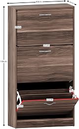 Vida Designs Walnut Shoe Cabinet 3 Pull-Down Drawers Hallway Storage view 9