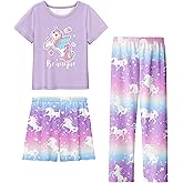 LQSZ Girls Pajamas Set 3 Piece Cute Sleepwear Short Sleeve Lounge set Kids Nightwear