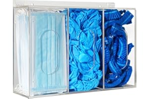 Aphbrada Hairnet & Shoe Cover Dispenser Triple Disposable Mask Plastic Glove Box Holder with Lid Wall Mount Acrylic Clear Storage Containers for Organizing Sanitation Tool Case (Clear)