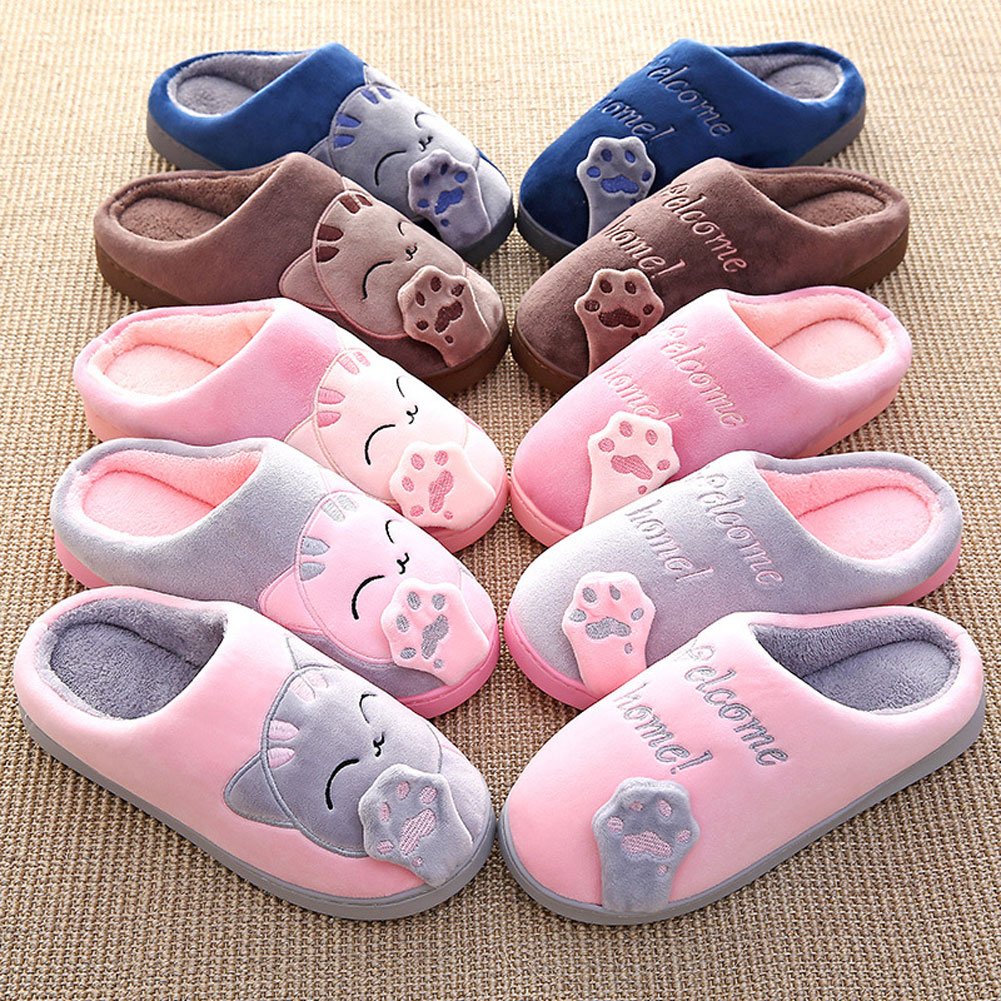 GESIMEI Kuschelige Katze Pantoffeln Warm Plüsch Hausschuhe Winter Bequeme Rutschfeste Slippers Herren Damen Schwarz 42