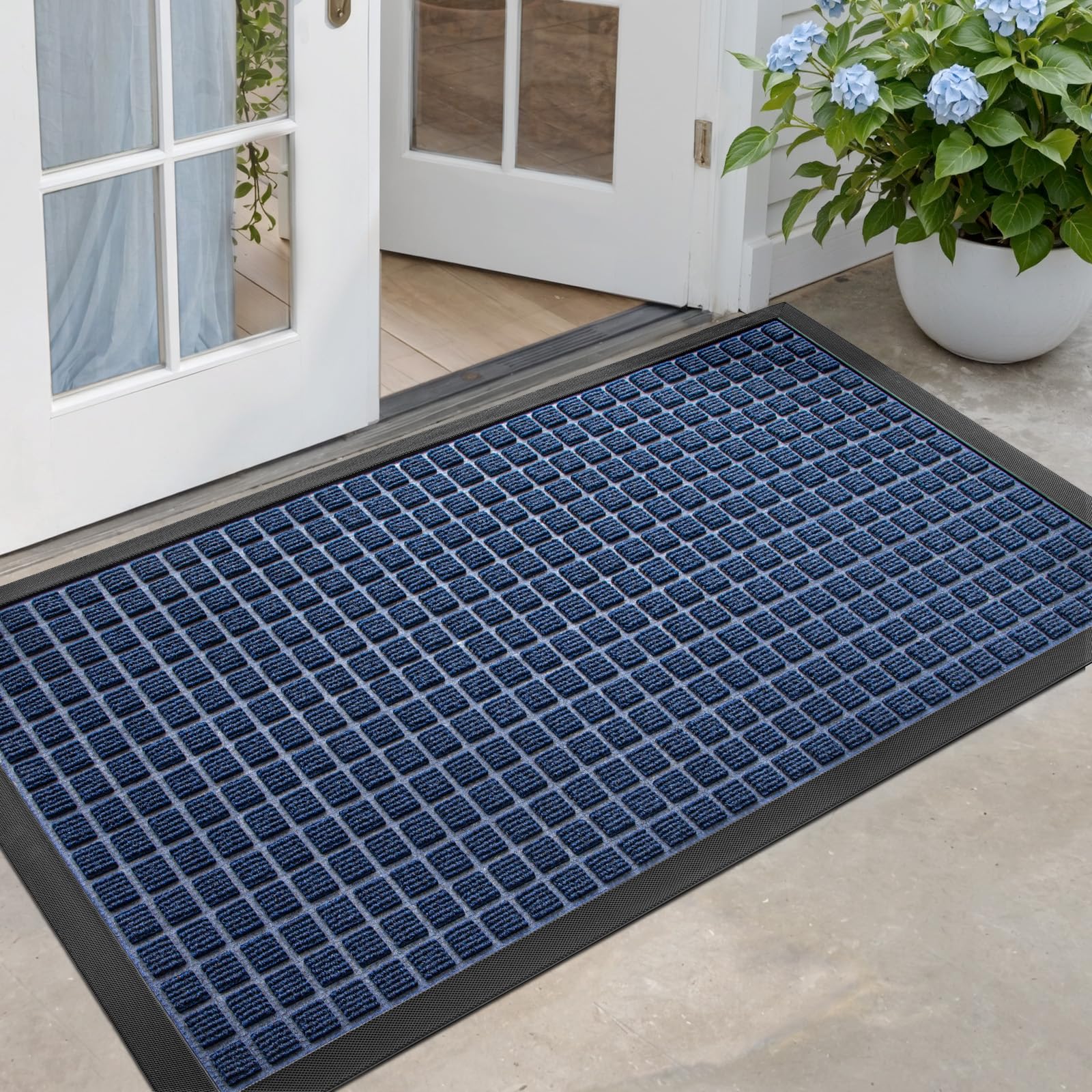 DEXI Front Door Mat Outside Entrance, 2x4 ft Rubber Entry Doormat Heavy Duty, Welcome Mats Non Slip for Inside House Floor Entryway Double Doors Exterior Patio, Checkered Blue Image DEXI Front Door Mat Outside Entrance, 2x4 ft Rubber Entry Doormat Heavy Duty, Welcome Mats Non Slip for Inside House Floor Entryway Double Doors Exterior Patio, Checkered Blue Image