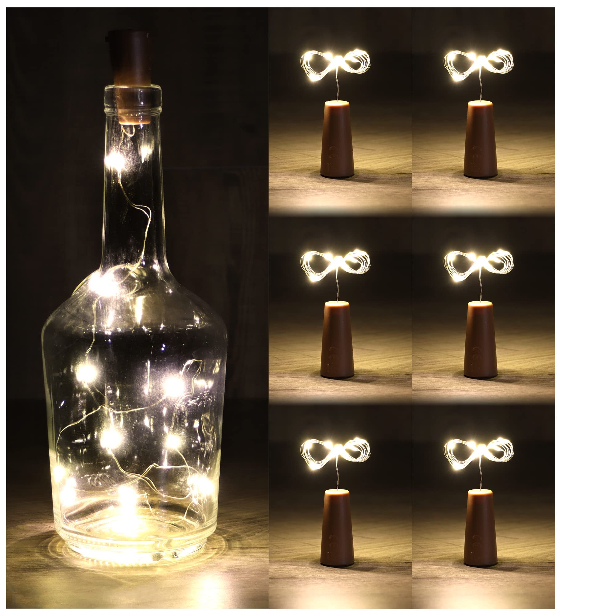 com-four® 6X LED Bottle Light - Cork Fairy Lights for Indoor use, for Empty Wine and Champagne Bottles - mini LED Lights with Battery Operation (06 Pieces)