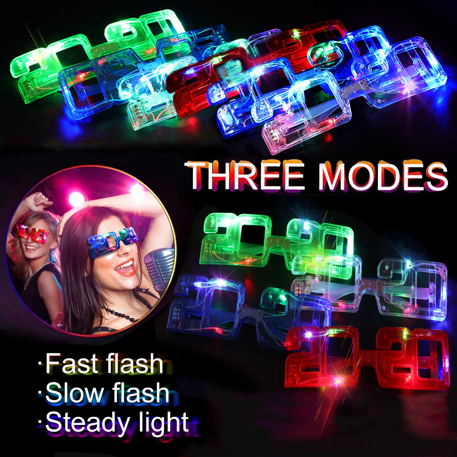 Fansport 6 Pairs LED Glasses 2020 Light up Glasses Glowing Glasses for New Year Party