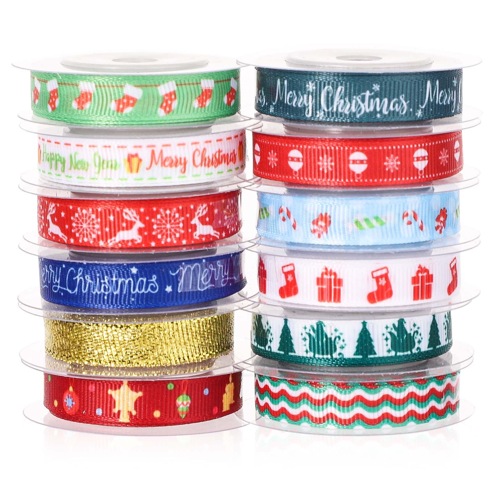 Photo 1 of 12 Rolls Christmas Ribbons, 5 Yards Christmas Decorative Ribbons Christmas Wired Ribbon Christmas Tree Ribbon Christmas Ribbon for DIY Crafts Wrapping Festival Decoration (Style 2)