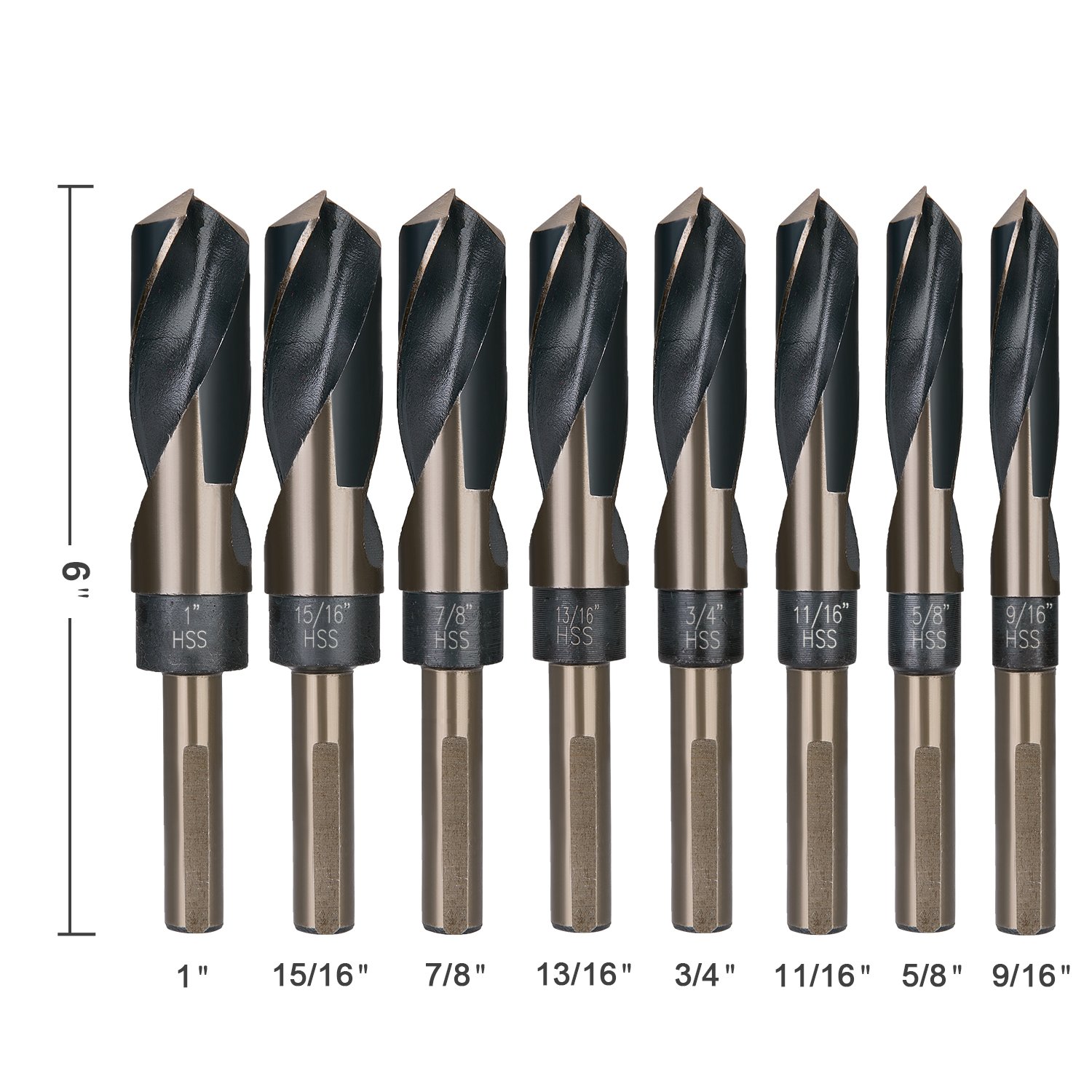 Best Choice 8-Piece 1/2” Shank Silver and Deming Drill Bit Set in Aluminum Carry Case, High Speed Steel (HSS) | SAE Size 9/16” - 1” by 1/16th Increment: Industrial & Scientific