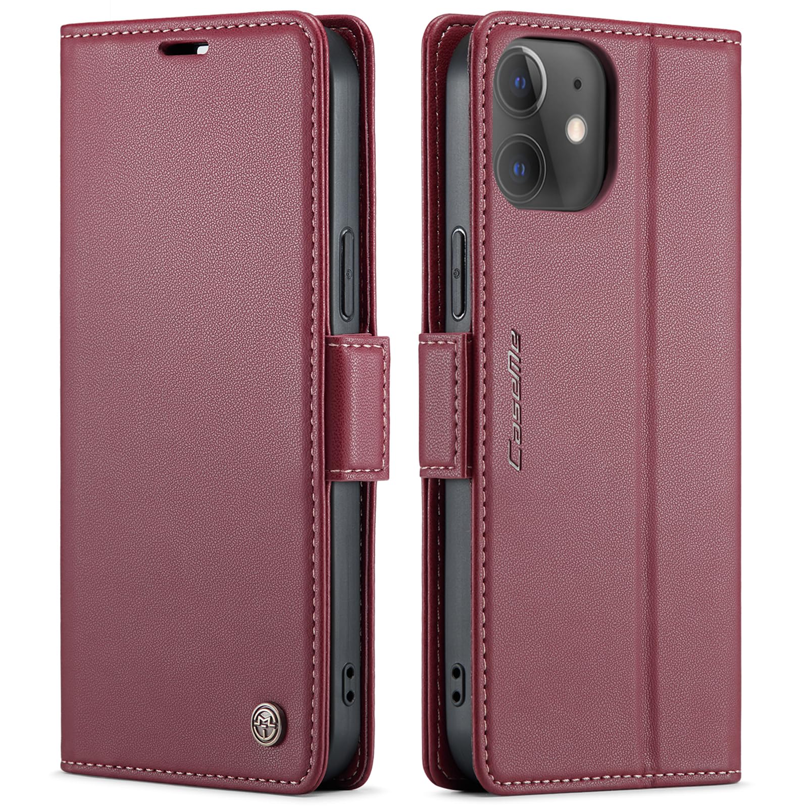 QLTYPRI Wallet Case for iPhone 12/iPhone 12 Pro, PU Leather Magnetic Flip Folio Case with RFID Blocking Card Slots Kickstand Shockproof Protective Phone Cover - Wine Red