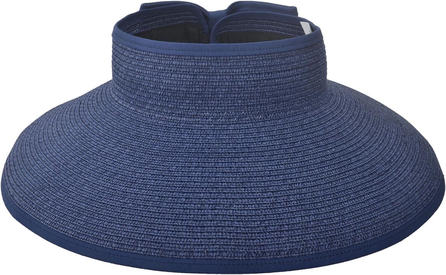 TAUT Women's Roll up Wide Brim Straw Hat Visor with Bow,Dark Blue