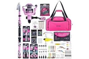 Goture Pink Telescopic Fishing Rod and Reel Combo, 1.8M/5.9FT-2.7M/8.9FT Carbon Fiber Fishing Pole, 5.2:1 Spinning Reel, Comp