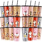 Mifoci 24 Pcs Dog Party Favors Cups, 24 oz Plastic Tumbler with Lid and Straw, Reusable Coffee Tumbler Cups for Dog Theme Party Supplies Christmas Thanksgiving Birthday Gifts