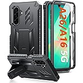 FNTCASE for Samsung Galaxy A26-5G Case: for Galaxy A16-5G Case with [Built-in Screen Protector & Kickstand] [Military-Grade Drop Protection] Heavy Duty Protective Shockproof TPU Cell Phone Cover Black