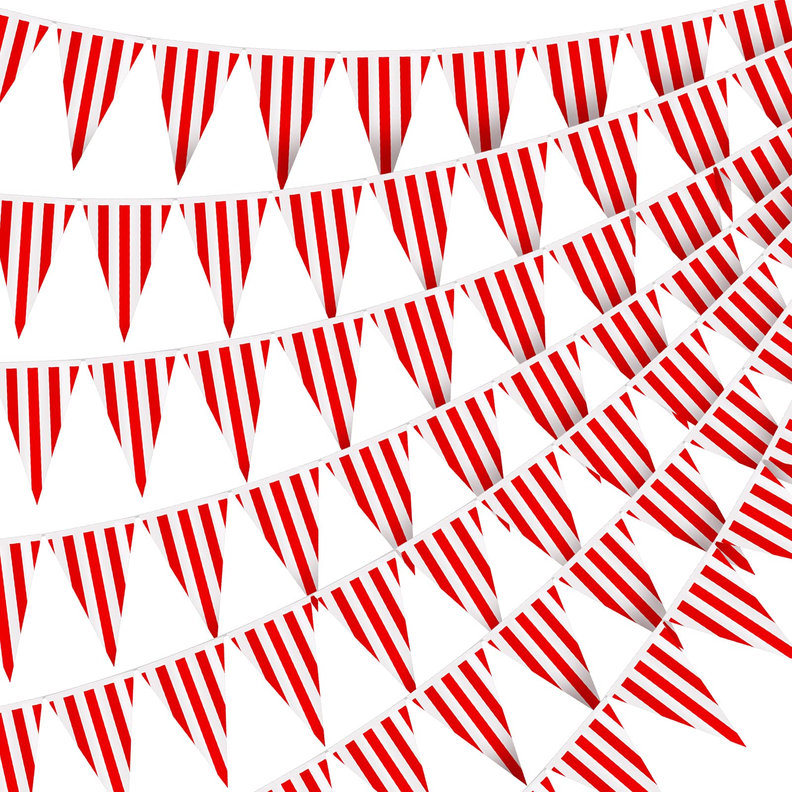 Photo 1 of 328ft 200 Pcs Carnival Circus Party Decorations Supplies, Red and White Striped Pennant Banner Flags String Triangle Circus Carnival Bunting Banner for Celebration Supplies