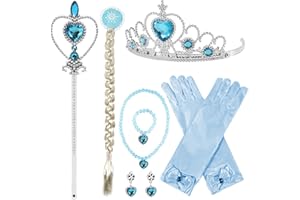 jayuwe 6 PCS Princess Dress Up Jewelry Set, Princess Crown Wand Gloves Necklace Earrings Bracelet for Girls Gifts Accessories