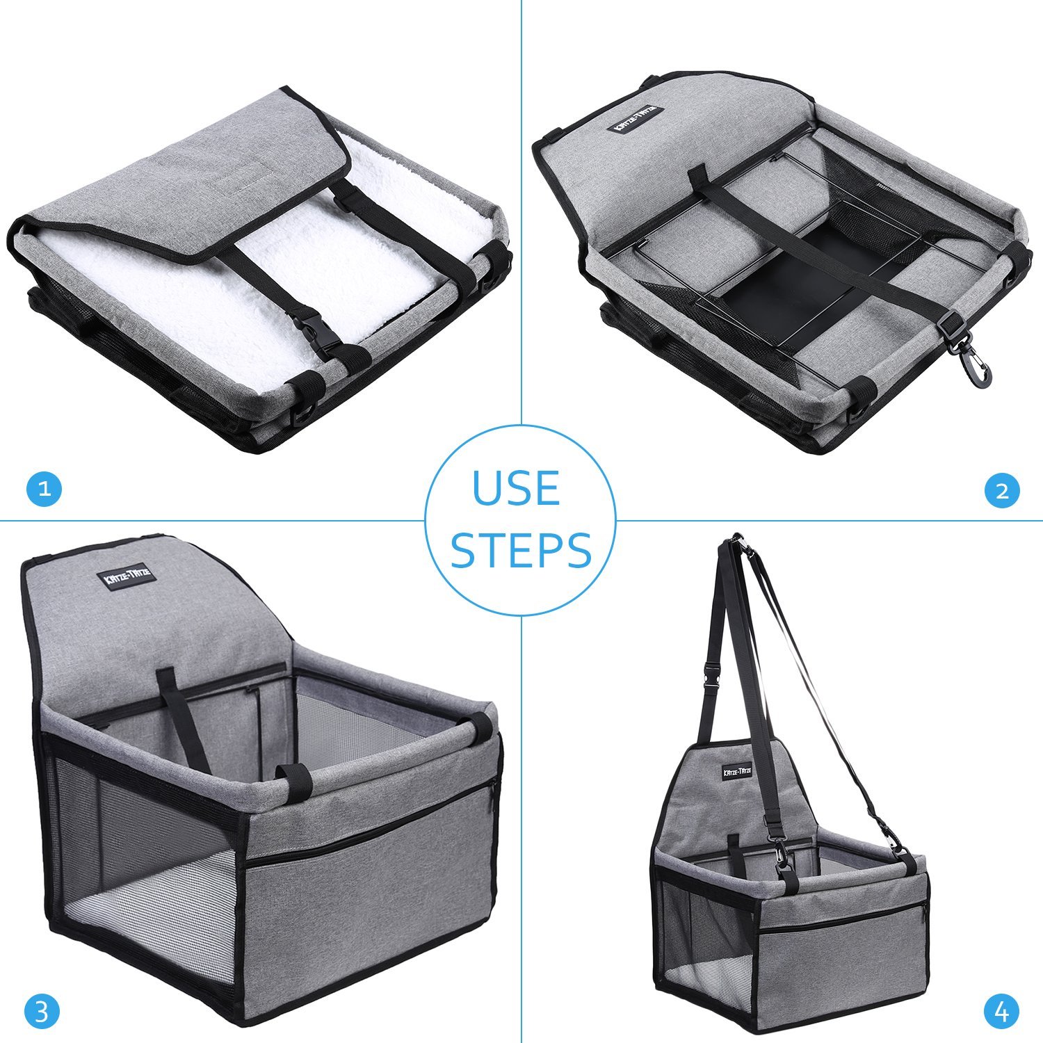 KatzeTatze Pet Car Booster Seat for Dogs Cats, Folding Waterproof Dog Car Seat, Breathable Mesh Design Travel Seat Protector Cover Pet Carrier Bag with Clip-On Safety Leash and Zipper Storage Pocket